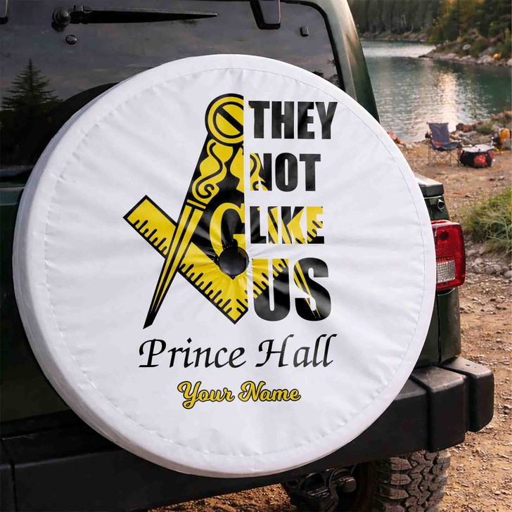 Custom Masonic Prince Hall They Not Like Us White Yellow Black Spare Tire Cover