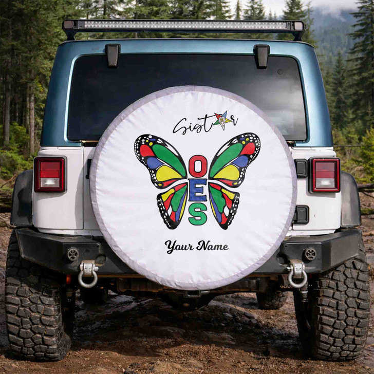 Custom OES Pentagon Down Symbol Sistar Butterfly White Colorful Spare Tire Cover