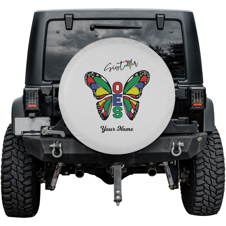 Custom OES Pentagon Down Symbol Sistar Butterfly White Colorful Spare Tire Cover