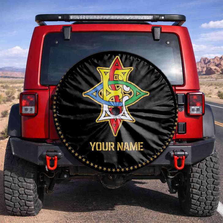 Custom OES Labyrinth Symbol Mason Stars Pattern Black Colorful Spare Tire Cover