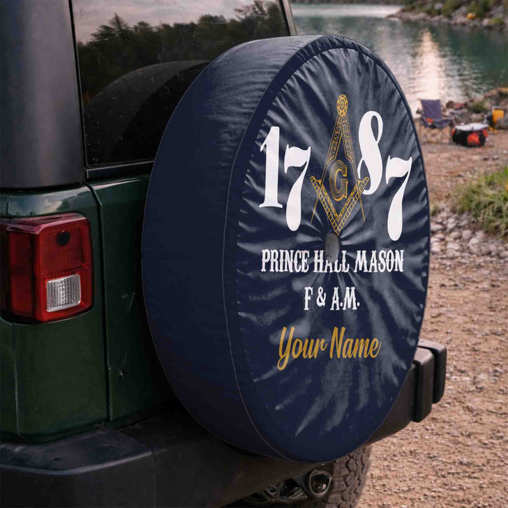 Custom Masonic Prince Hall Mason 1787 Dark Blue White Yellow Spare Tire Cover