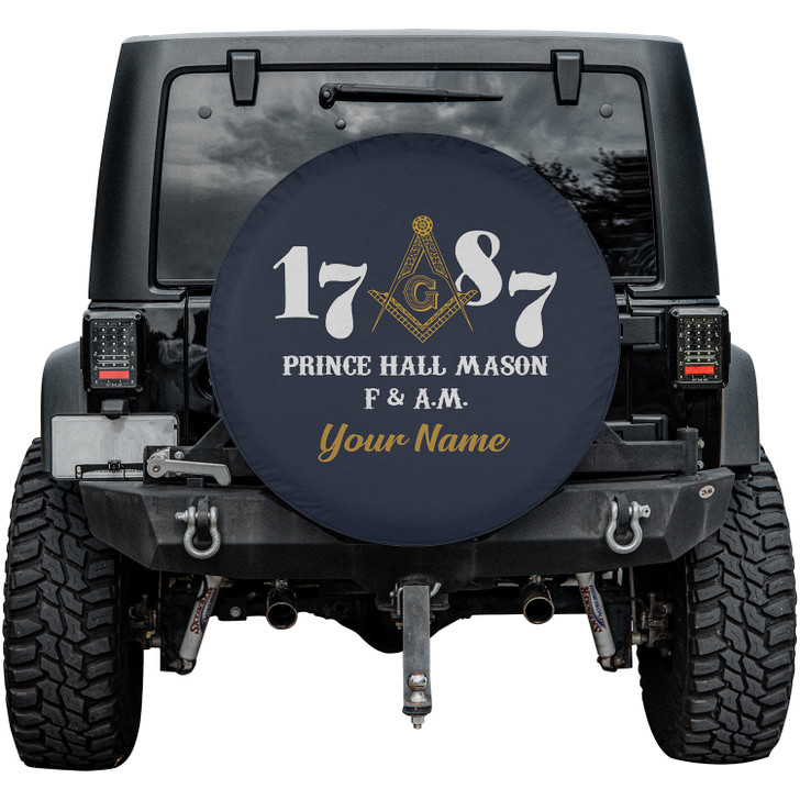 Custom Masonic Prince Hall Mason 1787 Dark Blue White Yellow Spare Tire Cover