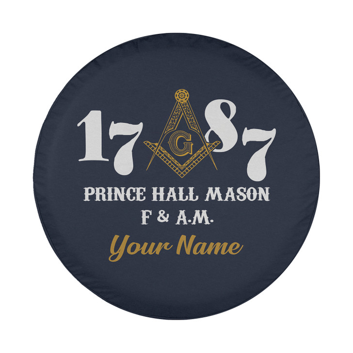 Custom Masonic Prince Hall Mason 1787 Dark Blue White Yellow Spare Tire Cover