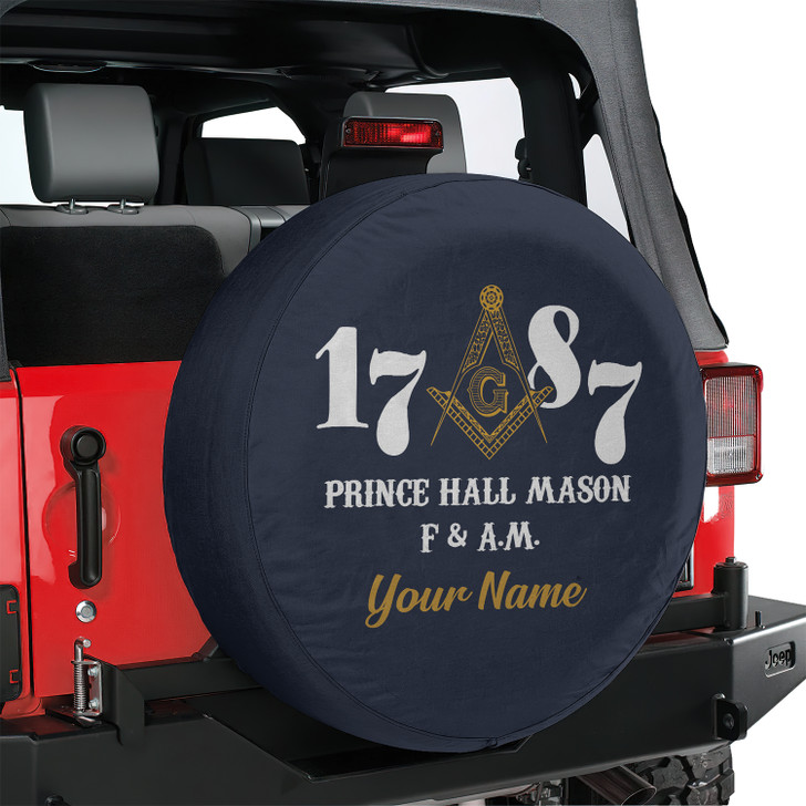 Custom Masonic Prince Hall Mason 1787 Dark Blue White Yellow Spare Tire Cover