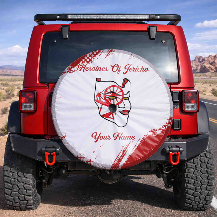 Custom Heroines of Jericho Symbol Mason Face Grunge White Red Spare Tire Cover
