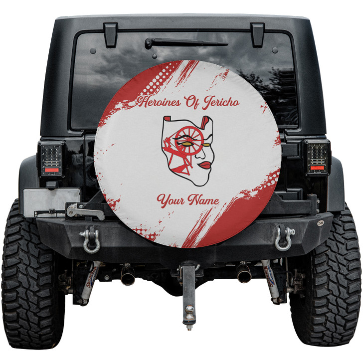 Custom Heroines of Jericho Symbol Mason Face Grunge White Red Spare Tire Cover