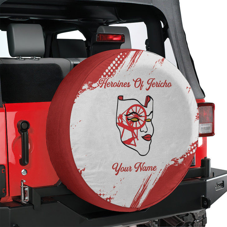 Custom Heroines of Jericho Symbol Mason Face Grunge White Red Spare Tire Cover