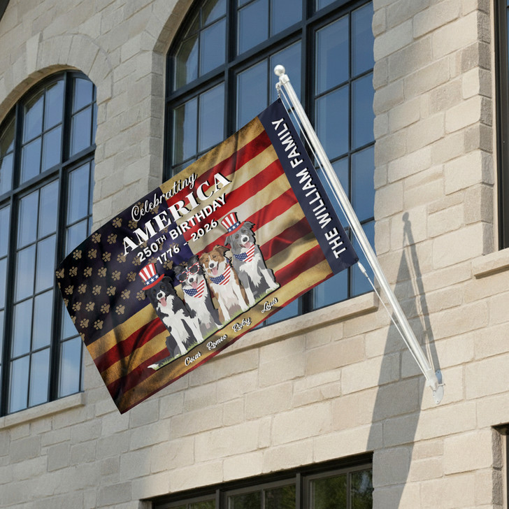 Personalized Pet Photo and Name Celebrating America 250th of Freedom House Flag