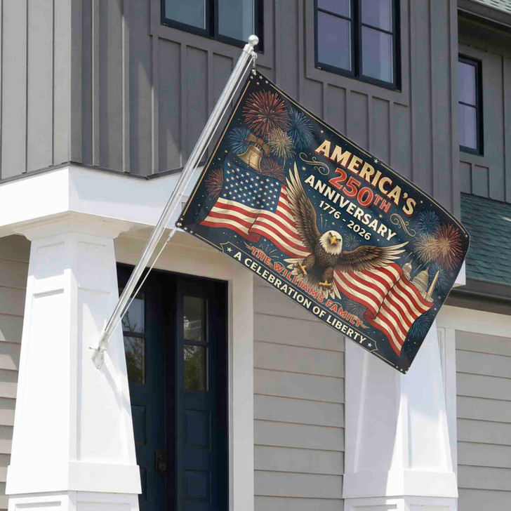 Personalized Family Name America's 250th Anniversary Eagle Liberty House Flag