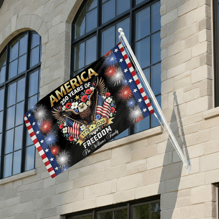 Personalized Family Name America 250 Years of Freedom Patriotic Eagle House Flag
