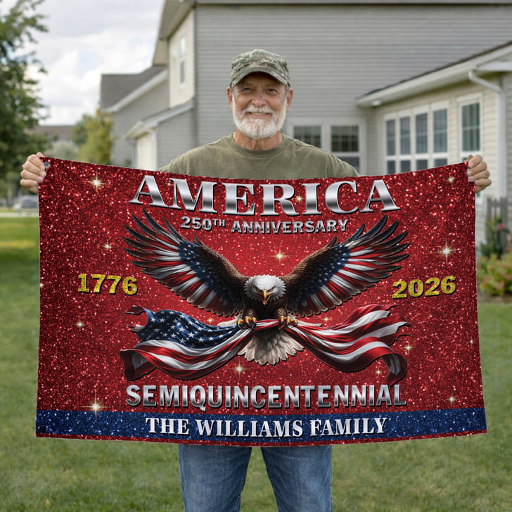 Customized Family Name America 250th Anniversary Semiquincentennial House Flag
