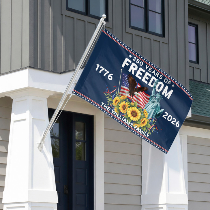 Customized Family Name 250 Years of Freedom Liberty Sunflower House Flag