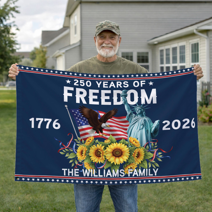 Customized Family Name 250 Years of Freedom Liberty Sunflower House Flag
