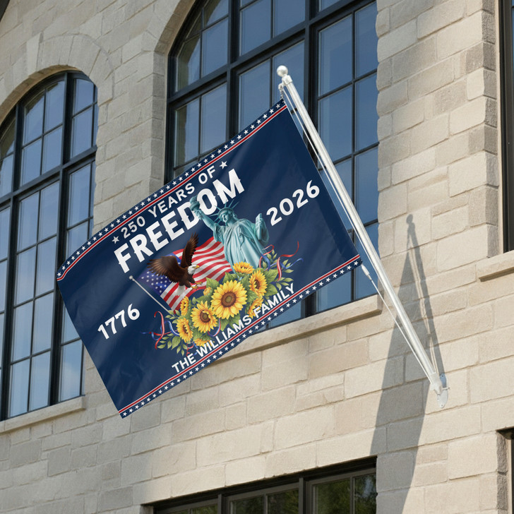 Customized Family Name 250 Years of Freedom Liberty Sunflower House Flag
