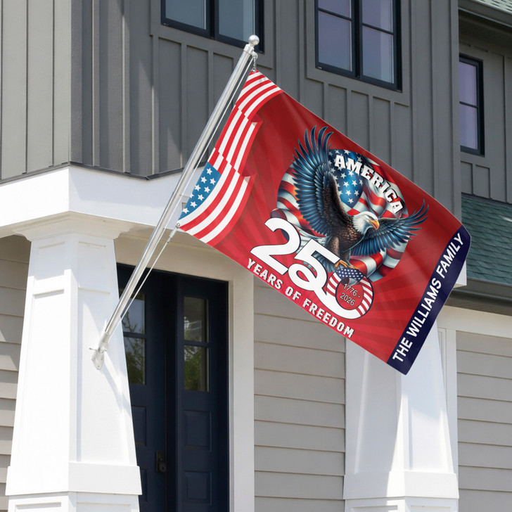 Customized Family Name America 250 Years of Freedom Eagle House Flag