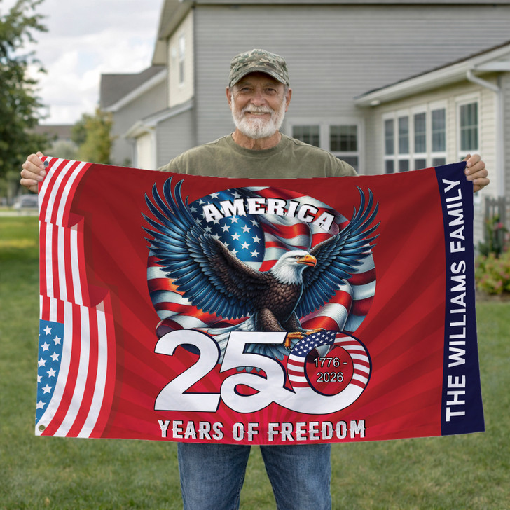 Customized Family Name America 250 Years of Freedom Eagle House Flag