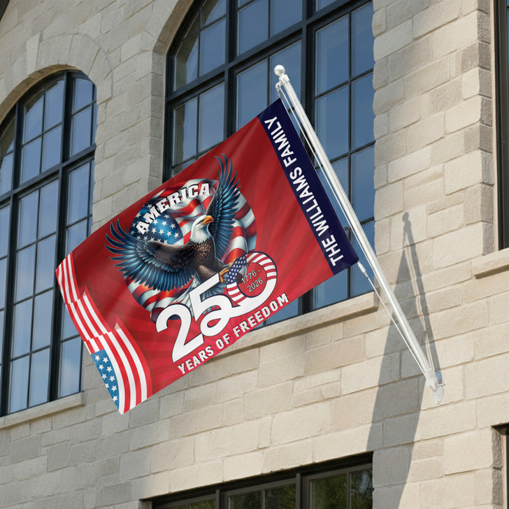 Customized Family Name America 250 Years of Freedom Eagle House Flag