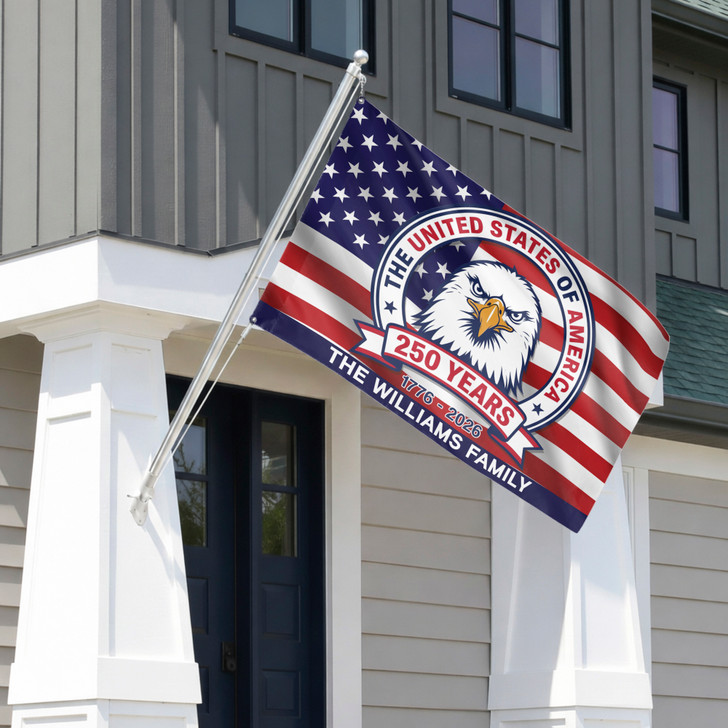 Customized Family Name United States of America 250 Years Eagle House Flag