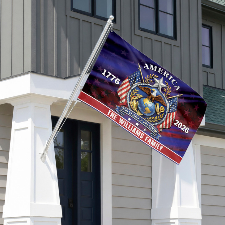 Customized Family Name America 250 Years of Freedom Eagle Anchor House Flag