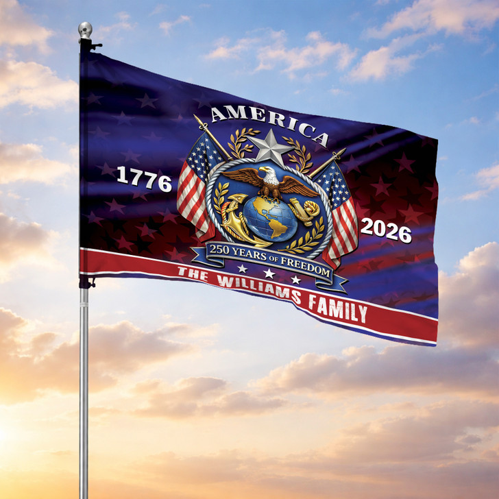 Customized Family Name America 250 Years of Freedom Eagle Anchor House Flag