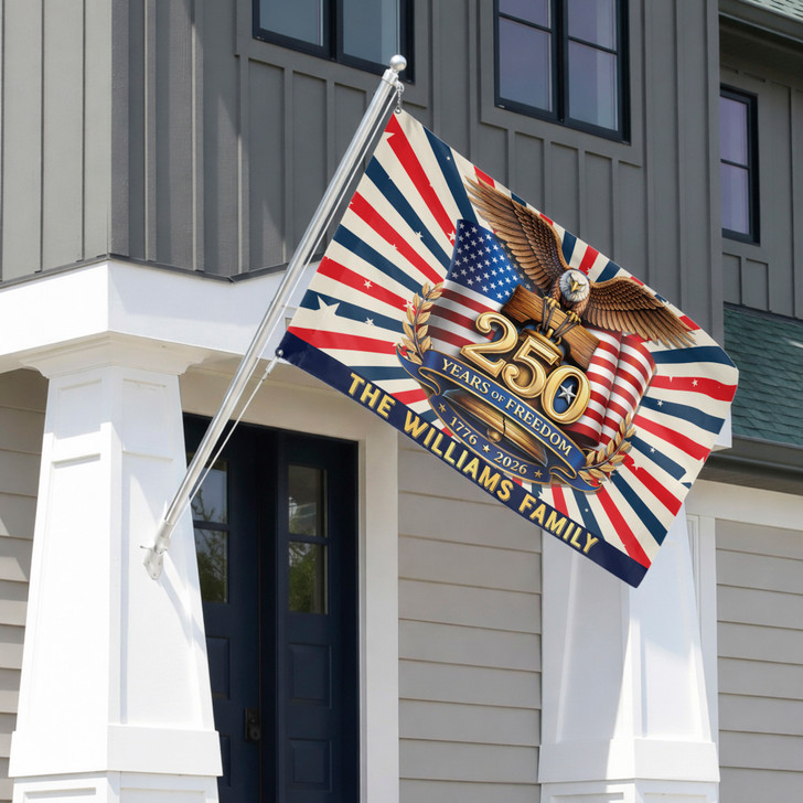 Customized Family Name 250 Years of Freedom Liberty Bell Eagle House Flag