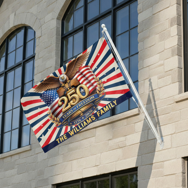 Customized Family Name 250 Years of Freedom Liberty Bell Eagle House Flag