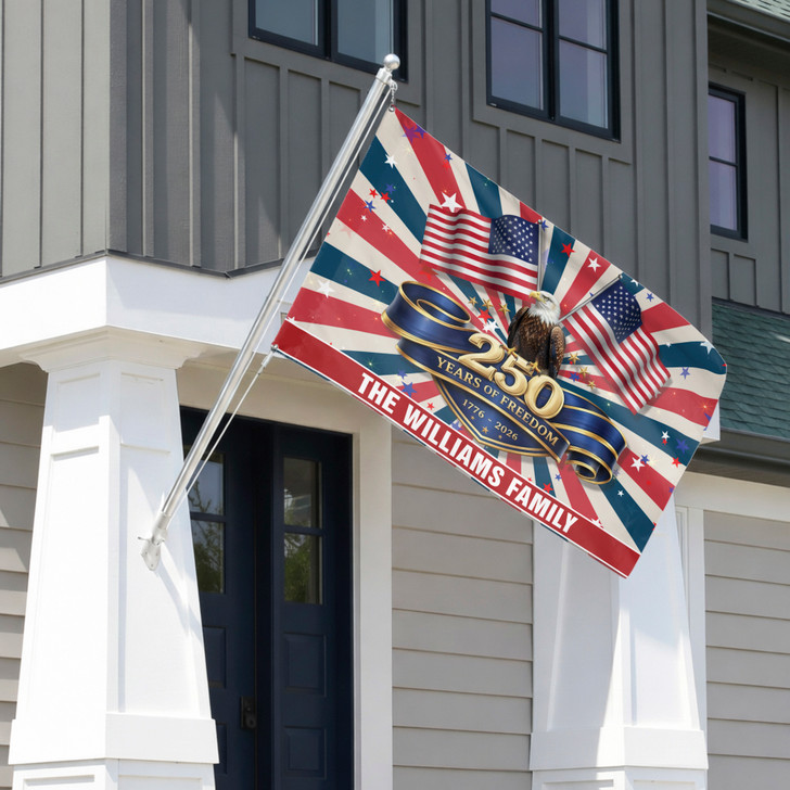 Customized Family Name America 250 Years of Freedom Patriotic Eagle House Flag