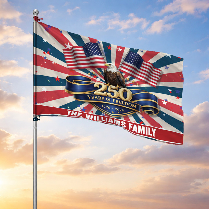 Customized Family Name America 250 Years of Freedom Patriotic Eagle House Flag