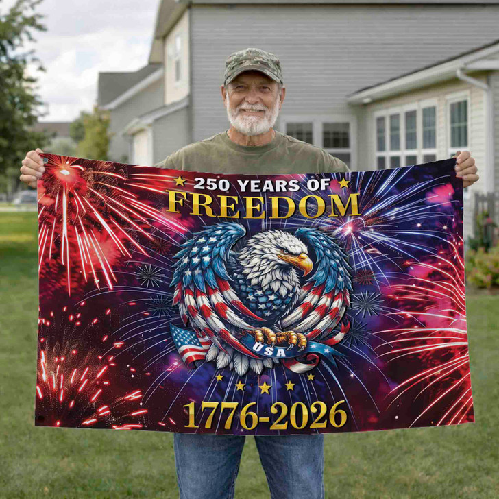 Customized Family Name 250 Years of Freedom Fireworks Eagle House Flag