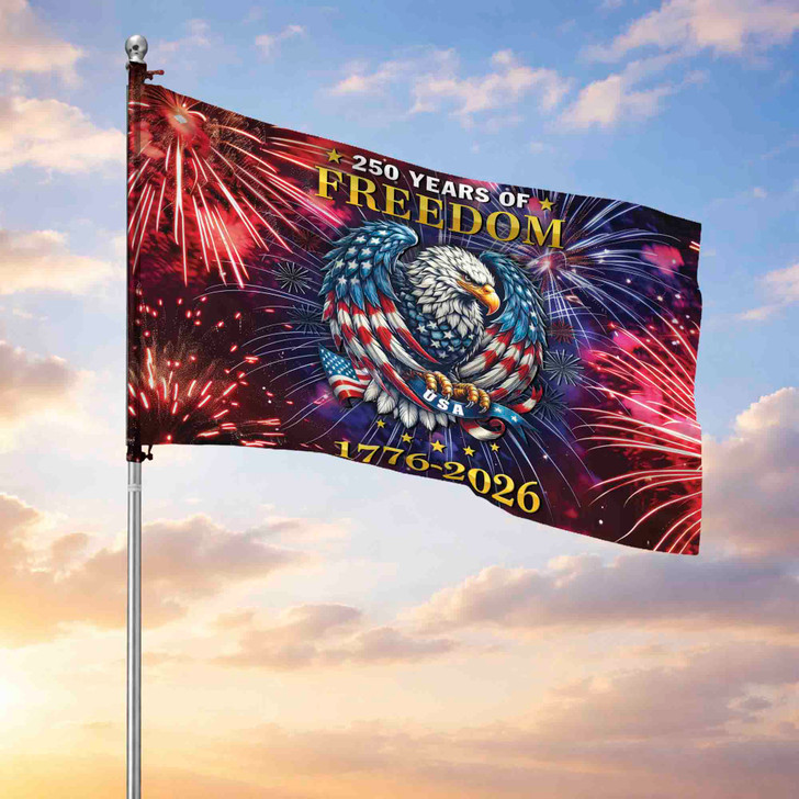 Customized Family Name 250 Years of Freedom Fireworks Eagle House Flag
