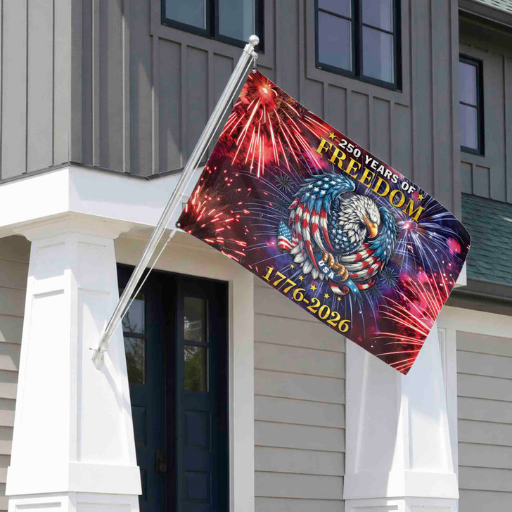 Customized Family Name 250 Years of Freedom Fireworks Eagle House Flag