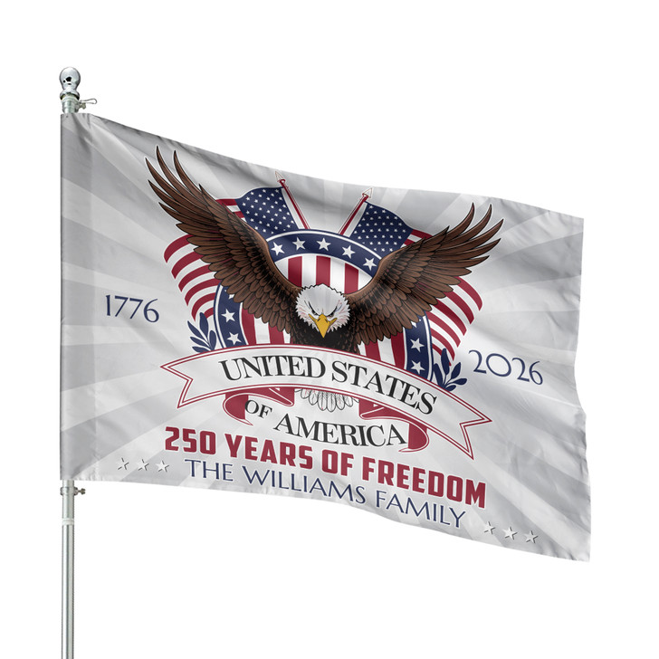Personalized Family Name United States 250 Years of Freedom Majestic Eagle House Flag