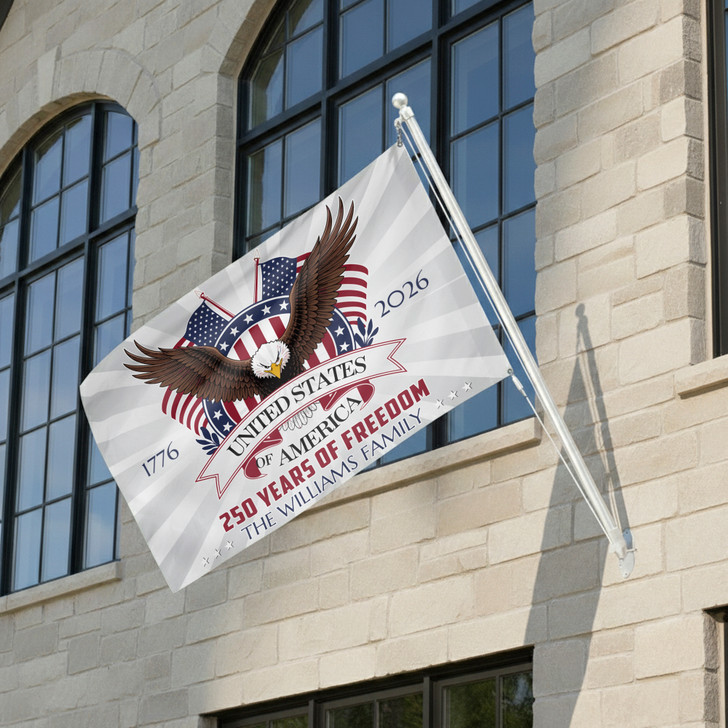 Personalized Family Name United States 250 Years of Freedom Majestic Eagle House Flag