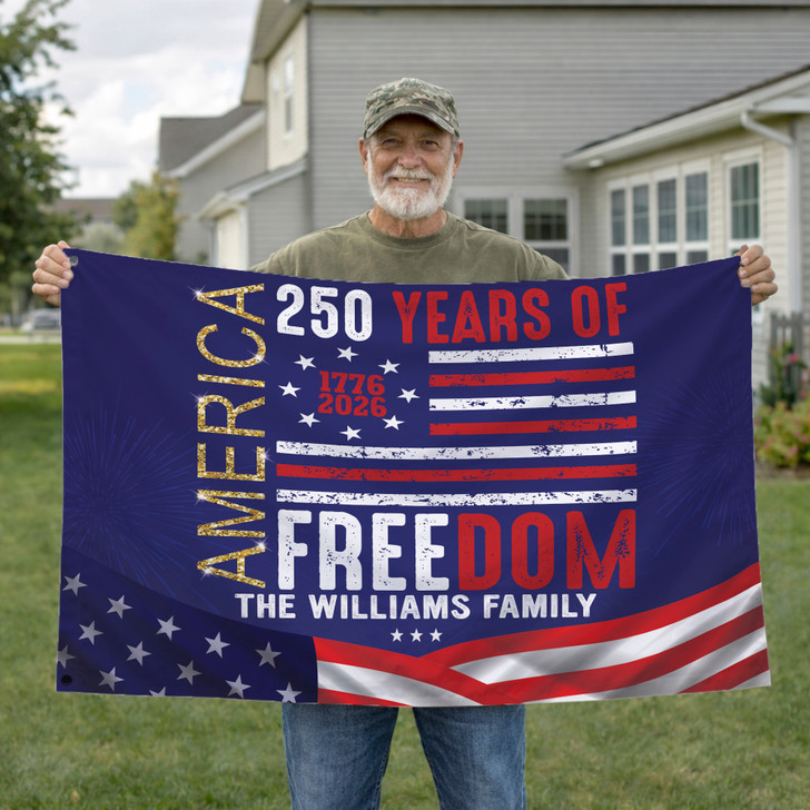 Customized Family Name Modern America 250 Years of Freedom House Flag