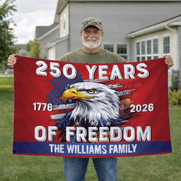 Personalized Family Name Artistic Eagle 250 Years of Freedom Patriotic House Flag