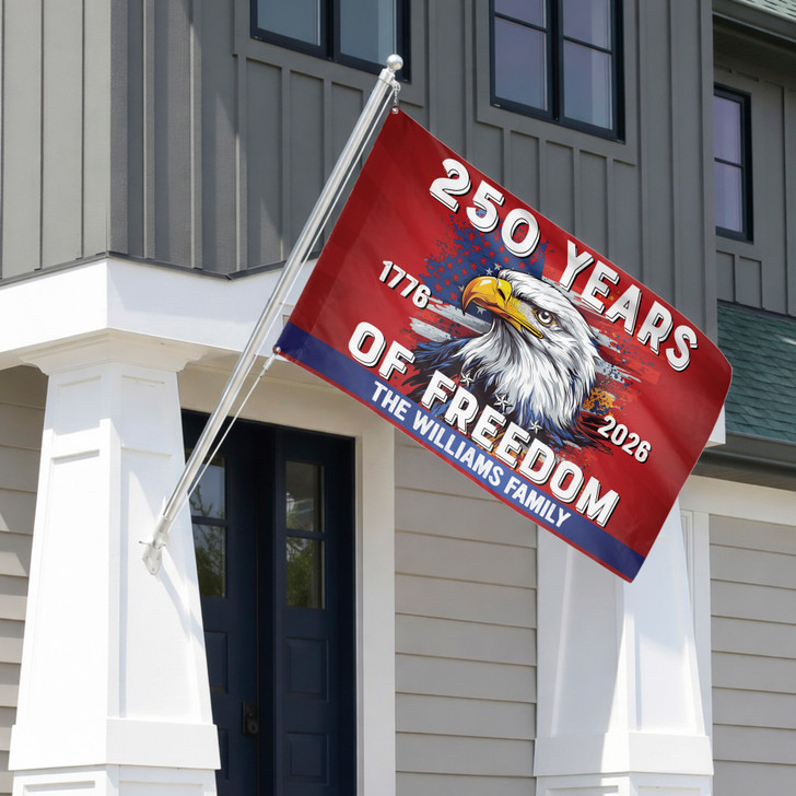 Personalized Family Name Artistic Eagle 250 Years of Freedom Patriotic House Flag
