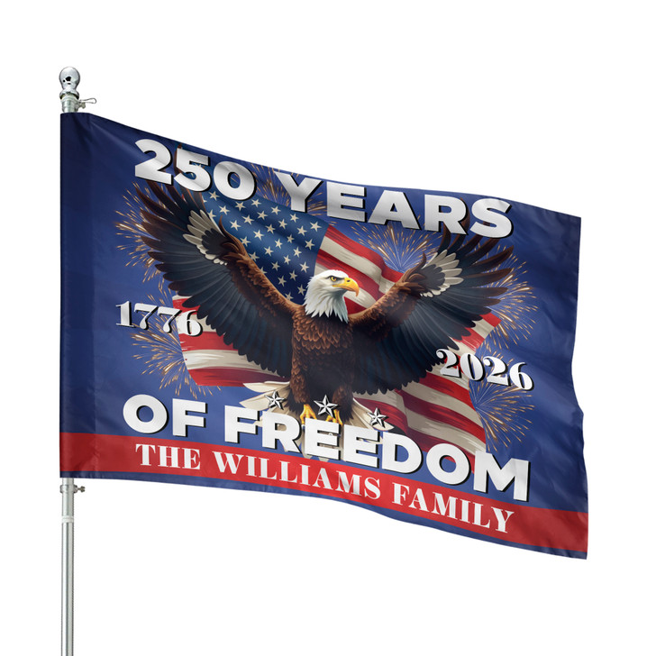 Customized Family Name 250 Years of Freedom American Celebration Fireworks House Flag