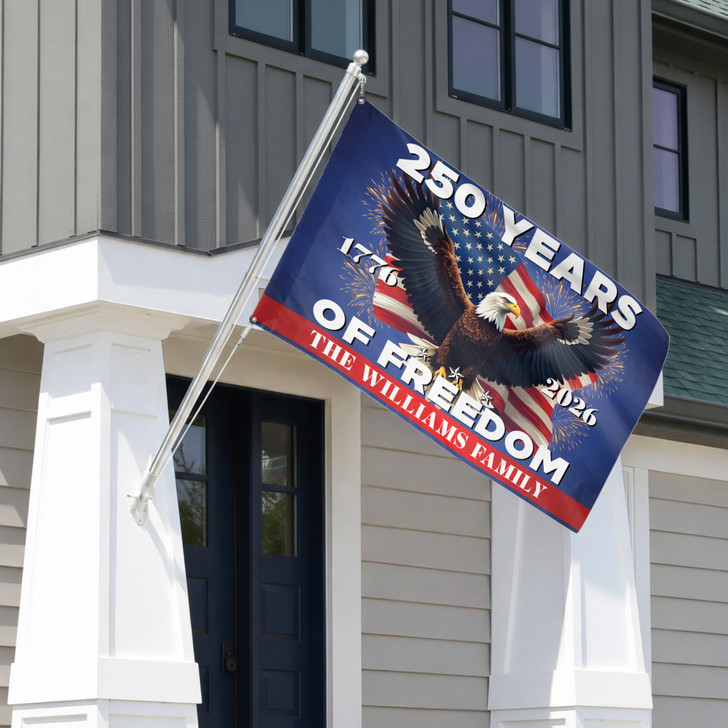 Customized Family Name 250 Years of Freedom American Celebration Fireworks House Flag