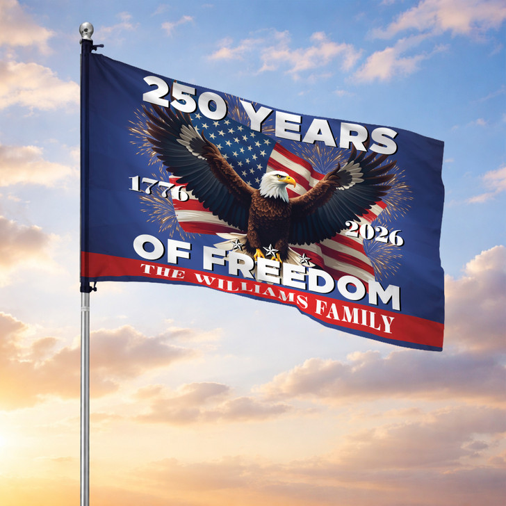 Customized Family Name 250 Years of Freedom American Celebration Fireworks House Flag