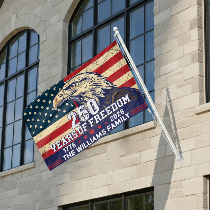 Customized Family Name Vintage Patriotic 250 Years of Freedom Rustic House Flag