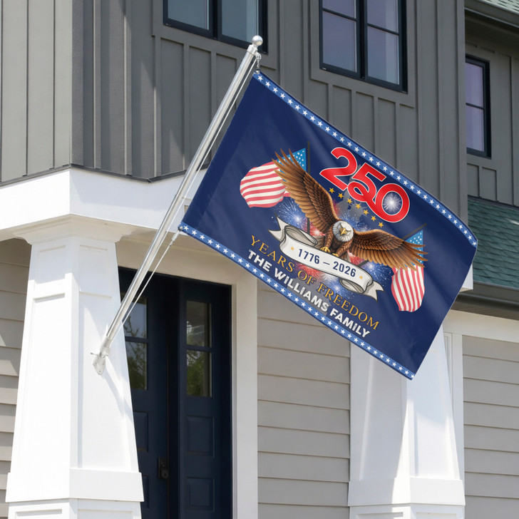 Customized Family Name 250th Anniversary Quarter Millennial Eagle House Flag