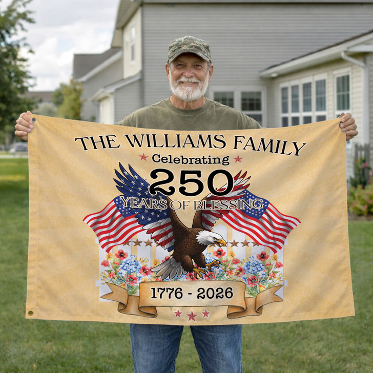 Customized Family Name 250 Years of Freedom Floral Eagle House Flag