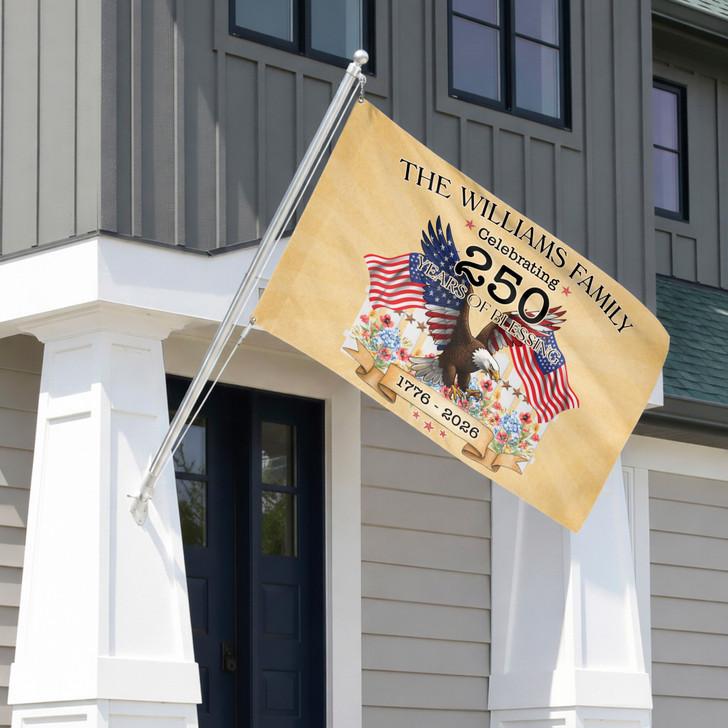 Customized Family Name 250 Years of Freedom Floral Eagle House Flag