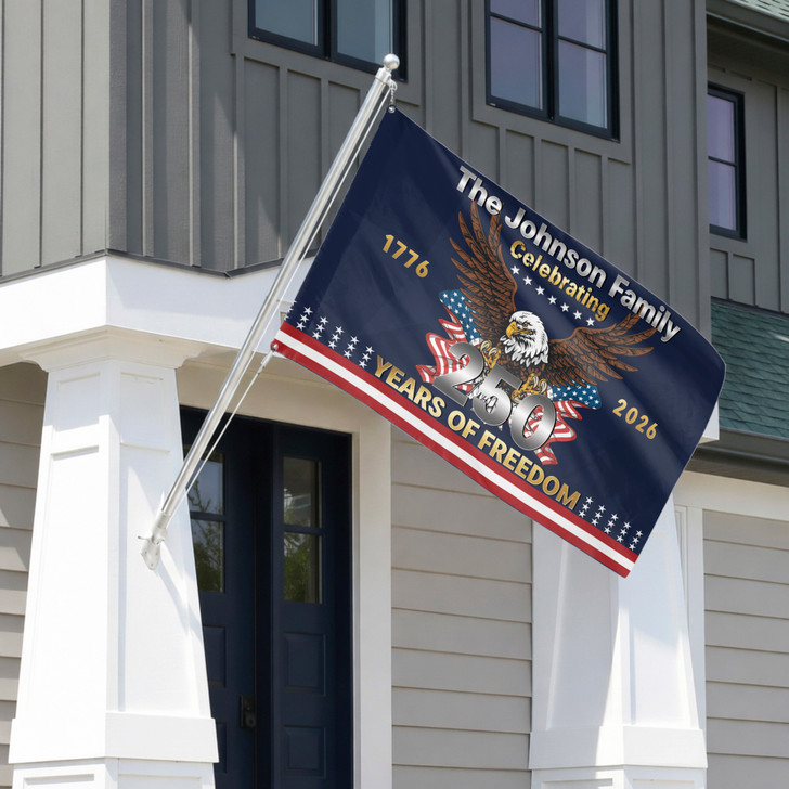Personalized Family Name Celebrating 250 Years of Freedom Anniversary House Flag