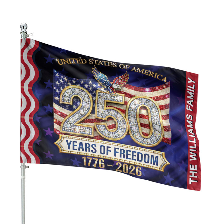 Customized Family Name 250 Years of Freedom Diamond Sparkle Pattern House Flag