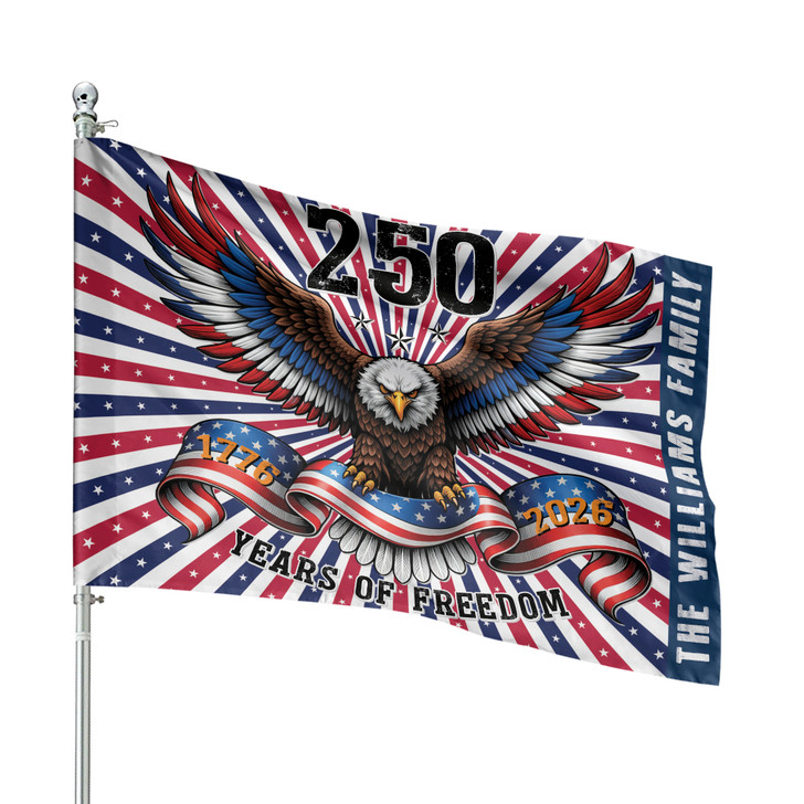 Customized Family Name 250 Years of Freedom Eagle House Flag