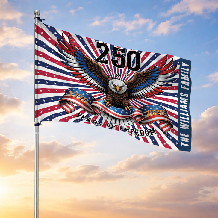 Customized Family Name 250 Years of Freedom Eagle House Flag