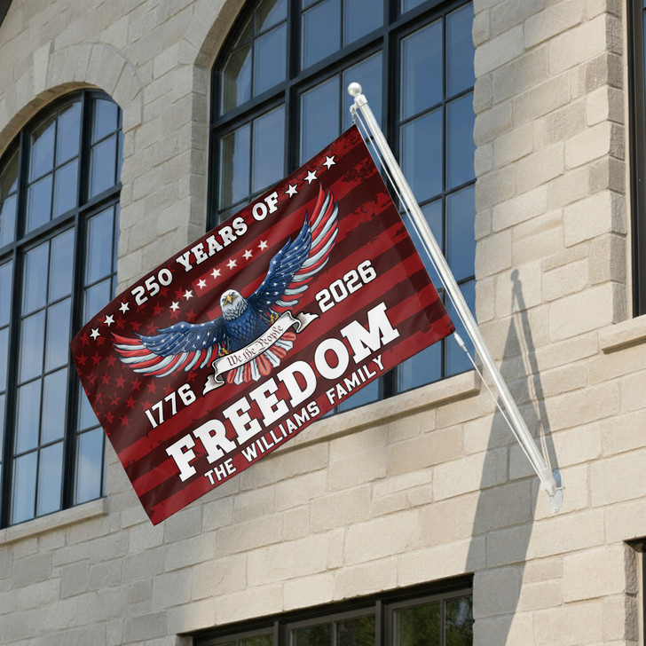Customized Family Name Red Independence 250 Years of Freedom House Flag