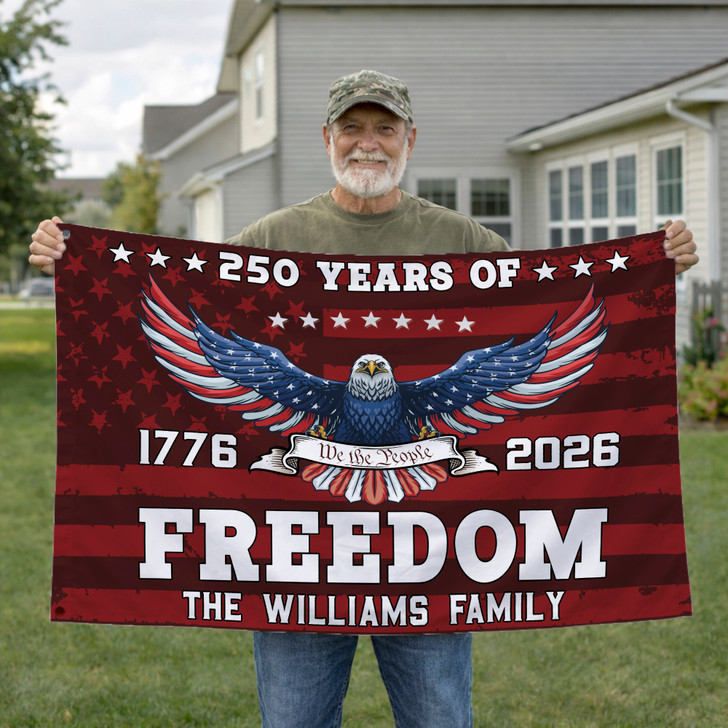 Customized Family Name Red Independence 250 Years of Freedom House Flag