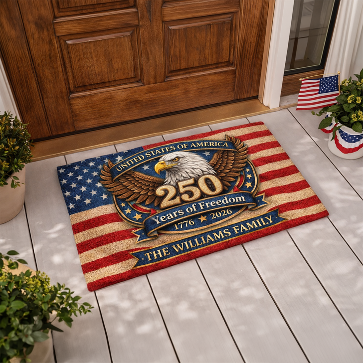America 250th Anniversary Custom Name Doormat Patriotic 1776-2026 USA Welcome Mat